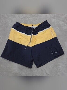 Nautica Men's Navy and Yellow Colorblock Swim Shorts